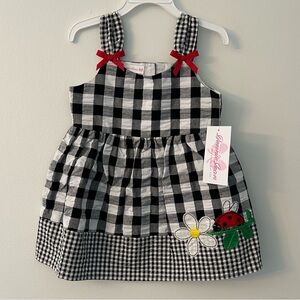 Bonnie Jean Black and White Plaid Dress with Red Bow